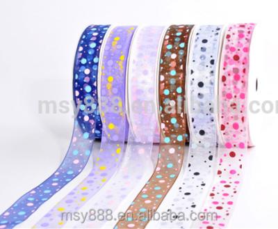 China Single Face Garment Accessories Polka Dot Printed Organza Ribbon Silk Screen Ink Ribbon for sale