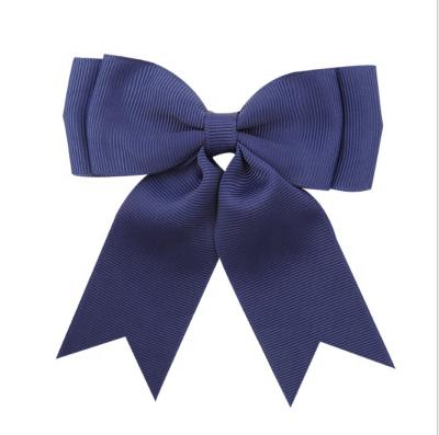 China Wholesale 4 Inch Grosgrain Ribbon Bow Navy Blue Double Face Pre Made 4 Loops Polyester Ribbon Bows For Gifts for sale