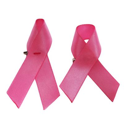 China Sustainable Wholesale Pink Awareness Cancer Ribbon Bows 1/2 Inch Breast Cancer Awareness Ribbon With Clip for sale