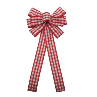 China Wedding/Christmas/Birthday/Wholesale Christmas Red White Ribbon Plaid Party Home Decoration Big Hanger For Christmas Tree Top for sale