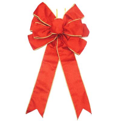 China Wholesale 10 Velvet Loops V Cut Tail Gold Edge Giant Red Cable Velvet Ribbon Christmas Decoration Bow for sale