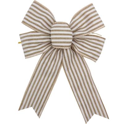 China Natural Jumbo Jumbo Wired Jute Bows Jumbo Christmas Tree Ribbon 22*30cm Jumbo White Stripe Jute Burlap Ribbon Bows For Garland for sale