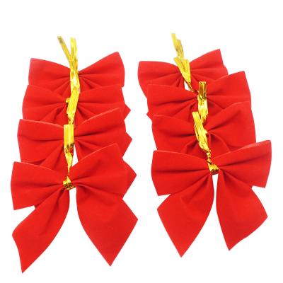 China Wholesale 12pcs Velvet Fabric Per Pack Decoration Baubles Christmas Party Bows Red Velvet Fabric Bow Silver Gold Christmas Bows for sale