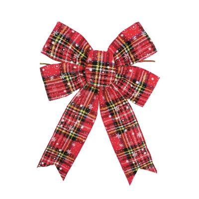 China Hot Sale Plaid Ribbon Cable Edge Christmas Snowflake Hangers Large 22*30cm Christmas Bows Grig Tie For Decoration for sale