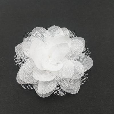 China Wavy Flower Hot Sale Custom Size Chiffon Flower With Felt Bottom Tulle / Mesh Brooch Flower for sale