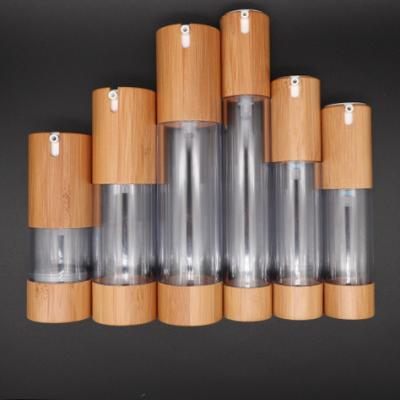 China Eco - Friendly Personal Care 15ml 30ml 50ml Bamboo Plastic Airless Lotion Pump Bottle for sale