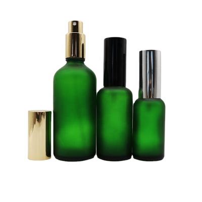 China Sale 5ml 10ml 15ml 20ml 30ml 50ml 100ml green frosted glass spray bottle with spray cap for sale