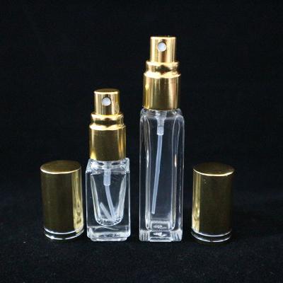 China Wholesale 3ml 5ml 10ml Clear Empty Refillable Rectangular Spray Cap Glass Perfume Bottle With Gold Sprayer Cap for sale