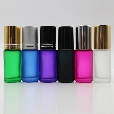 China Wholesale 5ml Purple Amber Green Matte Roll On Roll On Glass Bottle For Essential Oils for sale