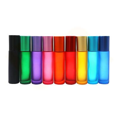 China Wholesale Multicolor 10ml Rainbow Color Matte Glass Roll On Bottle for sale