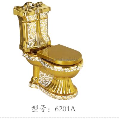 China Double-flow Coronis Gold Color Popular Bathroom Wc Ceramic Toilet Floor Standing Two Piece Toilet for sale