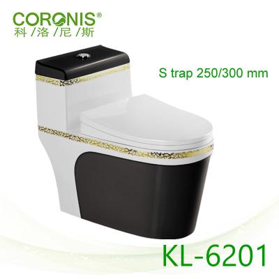 China Double-Flow Fashion Color Toilet Ceramics Bathroom Vanity One-piece Black Colored Commode With Pattern for sale