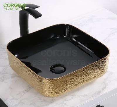 China Modern Age Desgin Gold and Artistic Black Silver High Quality Wash Basin for Bathroom for sale