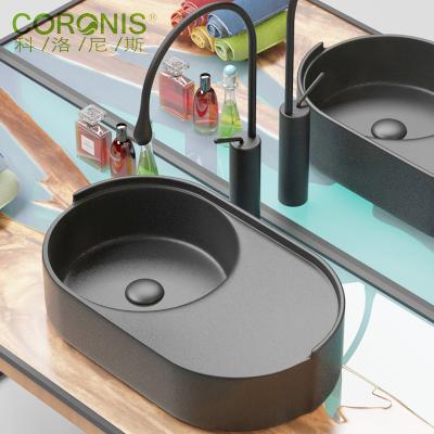 China Easy Wash Clean Black And White Ceramic Oval Colorful Built In Bathroom Sink for sale