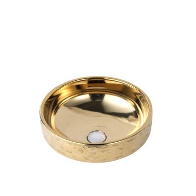 China Surface Round Easy Clean Dark Pattern Carved Color Gold Electroplating Wash Basin, Bathroom Sink Art Basin for sale