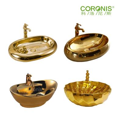 China Latest Designs Durable Cheap Gold Plated Ceramic Boat Shape Bathroom Sink for sale