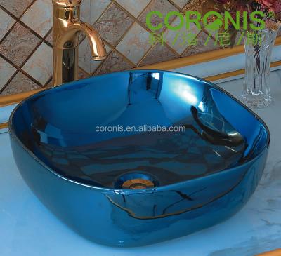 China Shampoo Sinks Coronis Rectangle Bathroom Sinks Ceramic Colored Bule Color Art Basin for sale