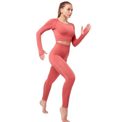 China Breathable Women Yoga Set Fitness High Waist Leggings Short Style With Long Sleeves for sale