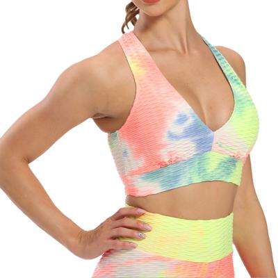 China Breathable Brand New Design Ink Dyed Tie Back Cross Back Adult Sports Yoga Bra For Running Yoga Gym Sport for sale