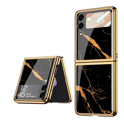 China 360 Shockproof Full Protect Hard Phone Case Cover Tempered Glass Phone Electroplating Paint Bag For Samsung Galaxy Z Flip3 Case for sale