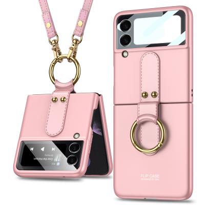 China Luxury shockproof z flip3 kickstand foldable case, for samsung kickstand 3 hybrid cell phone cover with bracket for sale