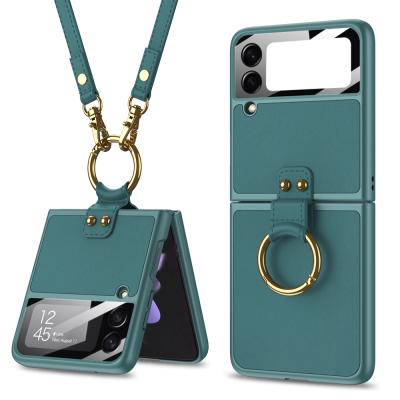 China New GKK Shockproof Plated Leather With Strap Cell Phone Case For Samsung Galaxy Z Flip 3 5G for sale