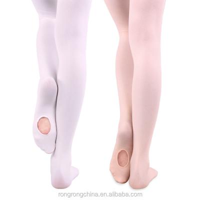 China Girls Breathable Cute Colorful Decorative Dance Pantyhose Children's Feet Dance Pink Tights With Hole for sale