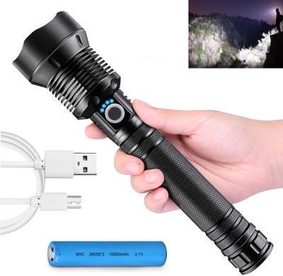 China Camping 5000 Lumens Bright Zoomable USB Waterproof Portable Rechargeable Camping Flashlight Handheld 3 Modes Lighting Spotlight for sale