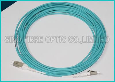 China 10 Gig Aqua Fiber Optic Assembly , LC Uniboot Reversible OM3 Jumper Zipcord Assembly for sale