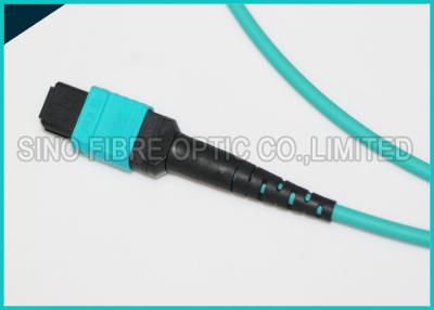 China 100Gbps 24F MPO Fiber Optic Cable Multimode OM3 Trunk Polarity B Aqua Patch Cable for sale