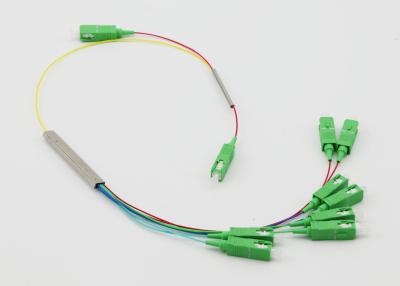 China Blockless Fiber Optic PLC Splitter With 1 x 8 Ratio & SC APC Connector for sale