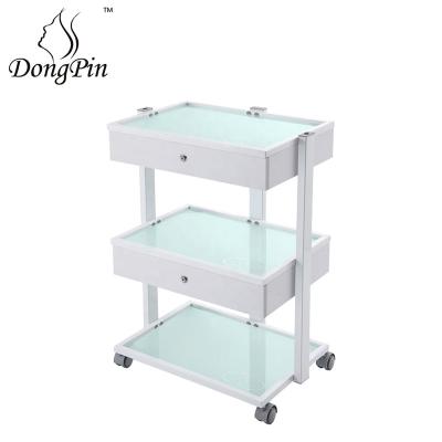 China Modern cheap beauty salon trolley spa equipment cart trolley with drarer and light for sale