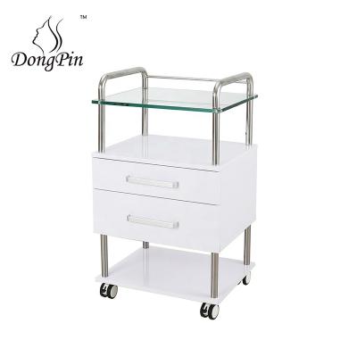 China Modern Salon Furniture Beauty Salon Trolley Salon Use Pedestal Rolling Trolley In White for sale