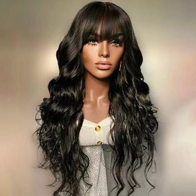 China Wave Remy Human Wig With Bangs, Straight Bone Hair Wig, 100% Human Hair Body Wigs Ready To Ship Wigs For Black Women for sale