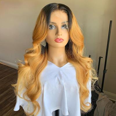 China Blonde Body Wave 1B/27 Color Body Wave Pre Plucked With Baby Hair Peruvian Wigs Long 13x6 Lace Front Frotnal Wig For Black Women for sale