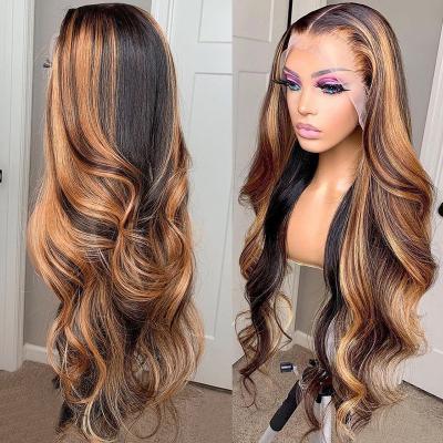 China Body Wave Highlight Wig Ombre Hair Lace Front Wig 30 Inch Brazilian Hair For Women Honey Blonde Body Wave Lace Front Wig for sale