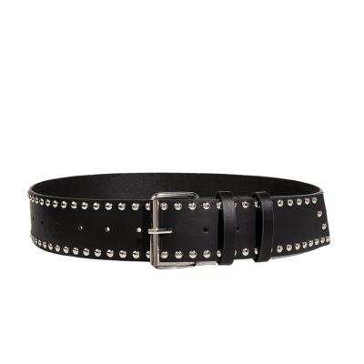 China Breedgordel West-Rivet Trend Fashion Punk Gordel met ijzeren gesp en pin bevestiging Te koop