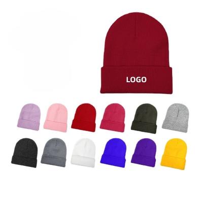 China Custom Logo Embroidery Unisex Acrylic Knit Cuffed Cap Warm Winter Knit Hats Beanie for SKI for sale