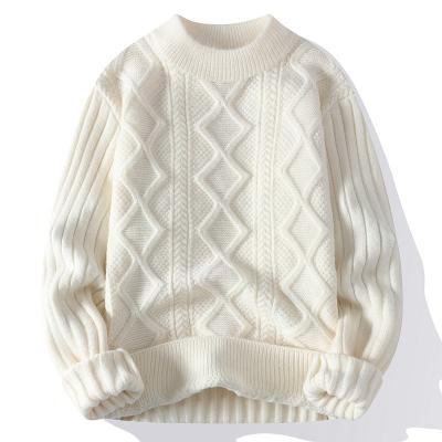 China Men's Crew Neck Sweater Knitted with Thick Fabric and Patchwork Pattern in Winter for sale