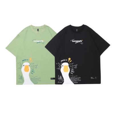 China Youth Popularity 18-24Years old Summer Cartoon Duck Print Hip Hop Loose Couple T-shirt for sale