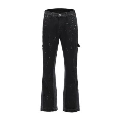 China High Street Men's Straight Jeans with Printed Design and Slight Flare in Dark Wash for sale