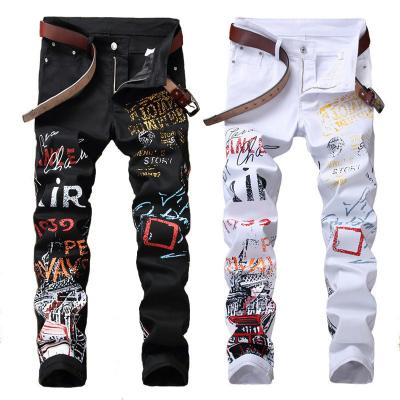 China Winter Logo Pattern Digital Printing Mens Jeans Night Club Black White Designer Jeans Men for sale