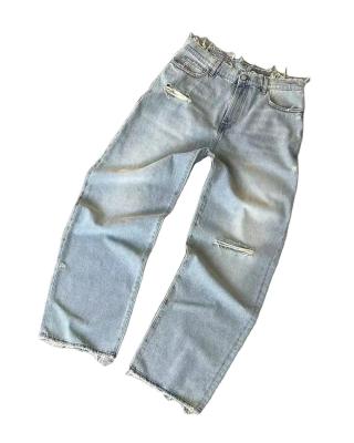 China Custom Wide Leg Pants Mid Waist Denim Baggy Tears Jeans Women Plus Size Men's Trousers for sale