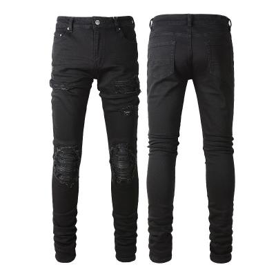 China Woven Black Casual Breathable Ripped Stretch Elastic Designer Patch Mens Jeans Pants for sale