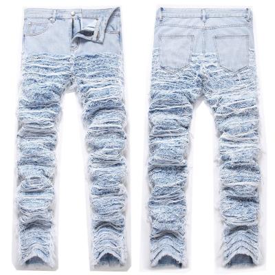 Chine Méditerranée Détruit Jeans à jambes droites en denim lavé Pantalon pour homme à vendre