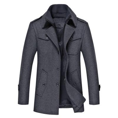 China Double-layer Collar Men's Woolen Coat with Woven Woolen Fabric and Vintage Decoration for sale