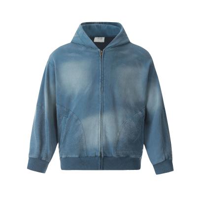 China Men's Distressed Acid Wash Zip Up Hoodie in Custom Tie Dye Design for Streetwear for sale