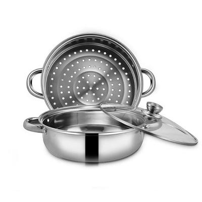 China Hot Selling Viable 2 Layers Cooking Pot Stainless Food Steamers Steamer Pot and Sauce Pot with Glass Lid for sale