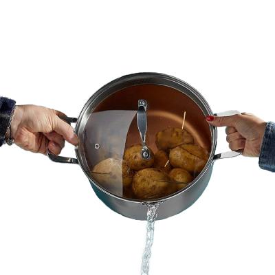 China Sustainable Premium Aluminum Non Stick Cooking Pots Pasta Pot With Strainer Lid for sale