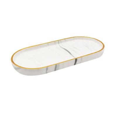 China Modern Dresser Tray, Jewelry Dish Marble Ceramic Tray, Bathroom Tray with Gold Trim Home Decor for sale